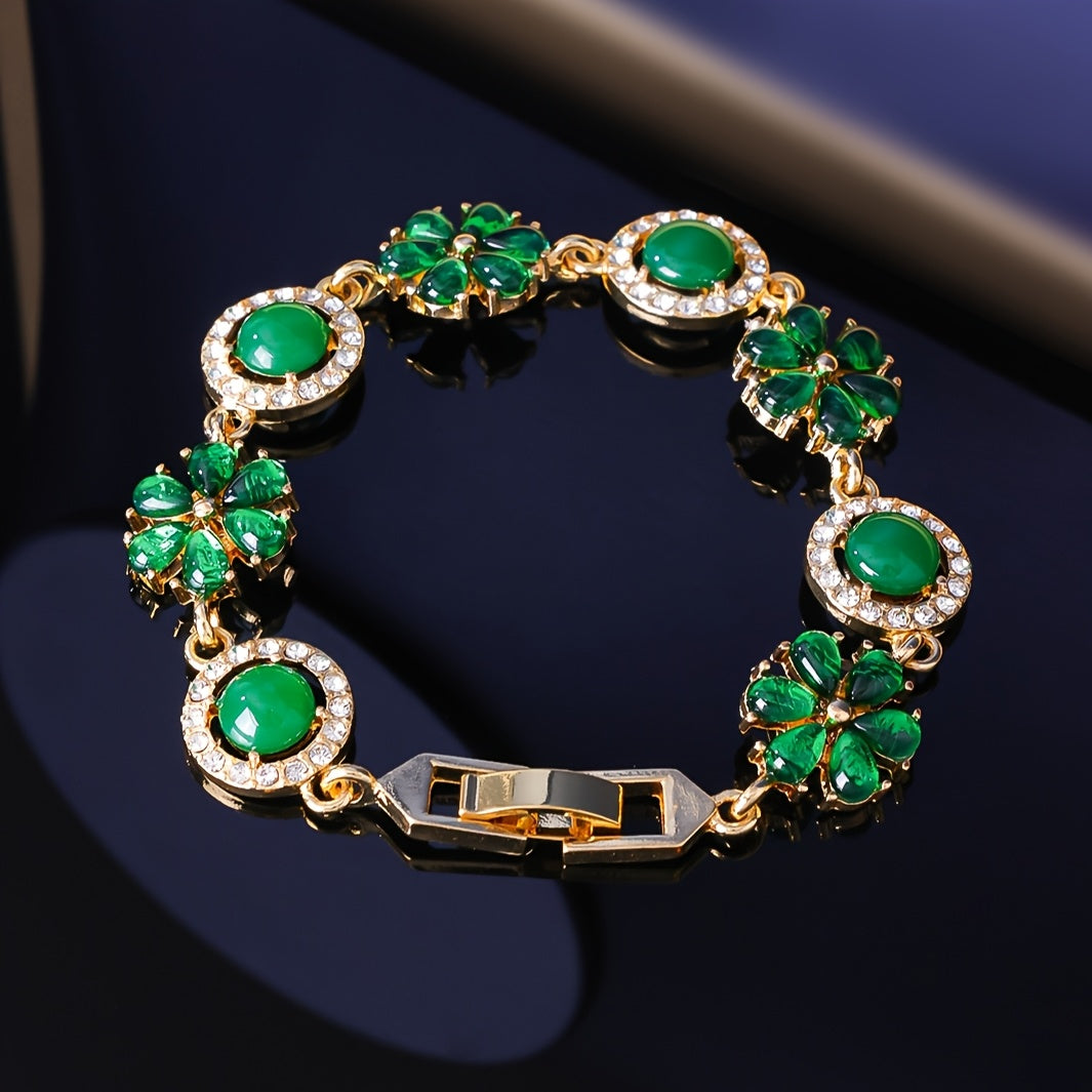 Luxury Floral Green Stone Bracelet
