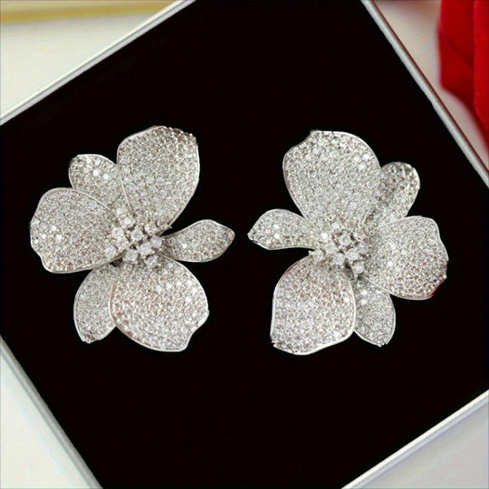 Luxury Big Floral Zirconia Stud Earrings