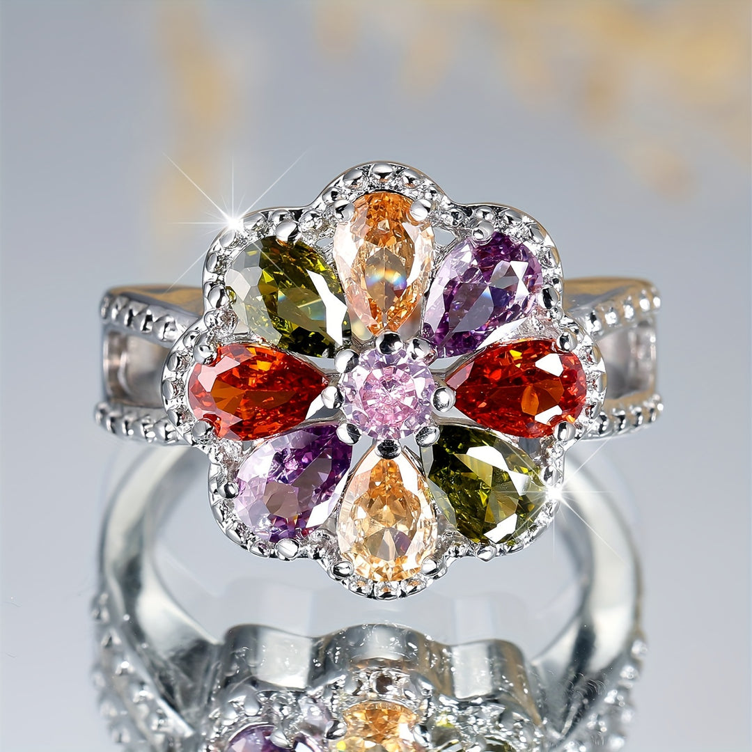 Colorful Floral Cubic Zirconia Ring