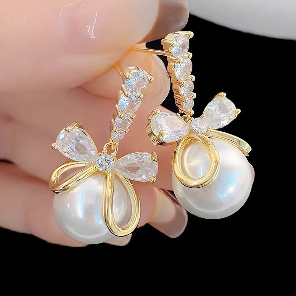Luxury Imitation Pearl Bow Earrings