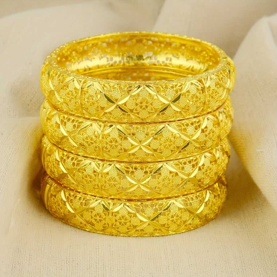 24K Gold Plated Hollow Leaf Bangle Set