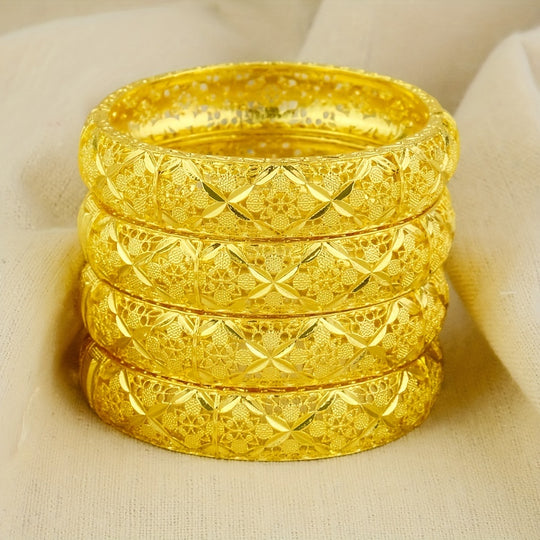 24K Gold Plated Hollow Leaf Bangle Set