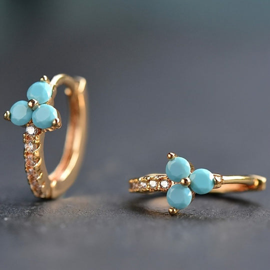 Boho-Inspired Blue Zirconia Hoop Earrings