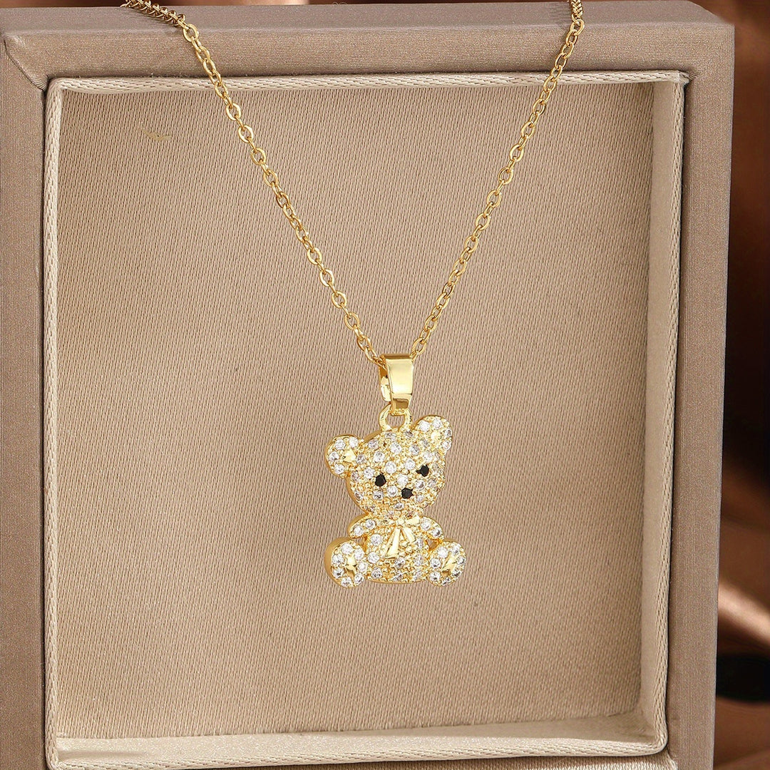 Cute Bear Zirconia Pendant Necklace