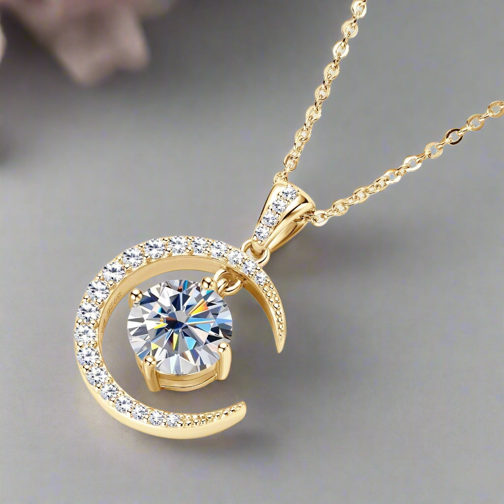 Round Moissanite Moon Sun Pendant Necklace