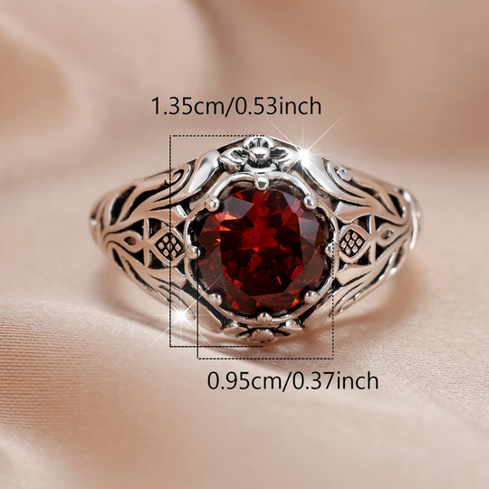 Elegant Vintage Style Red Zirconia Ring