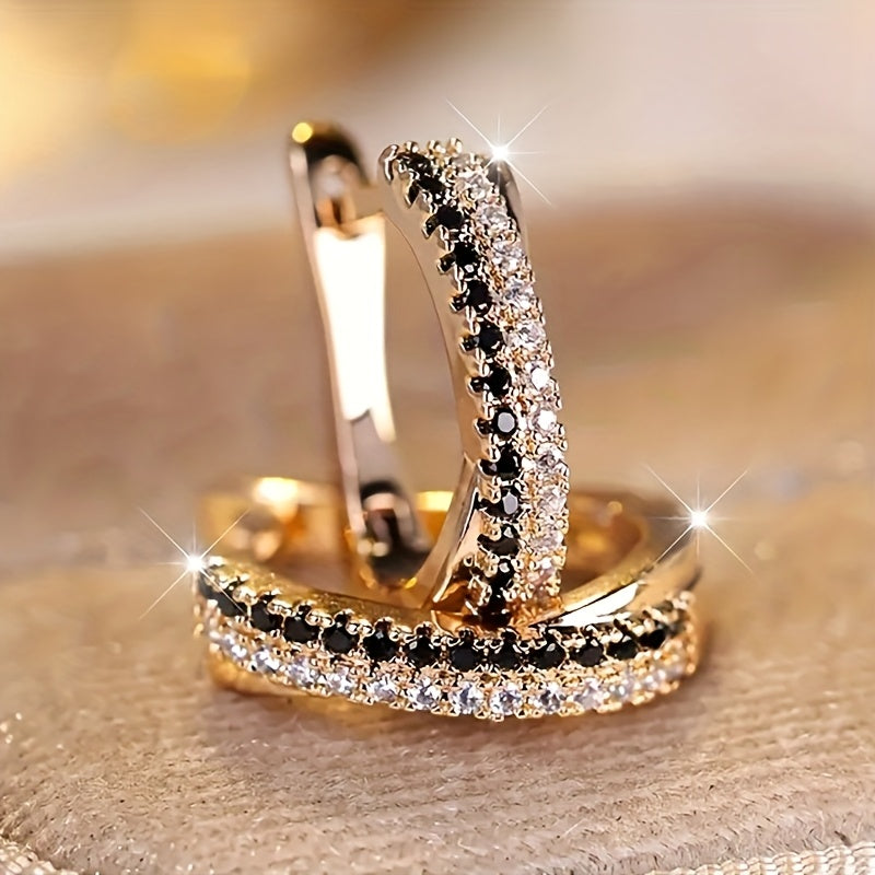 Golden Luxury Hoop Earrings with Zirconia