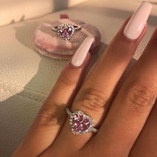 Pink Heart Zirconia Halo Ring